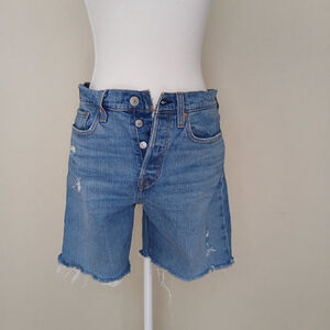 Levi's Wedgie Stretch Denim Shorts Distressed Blue Size 28